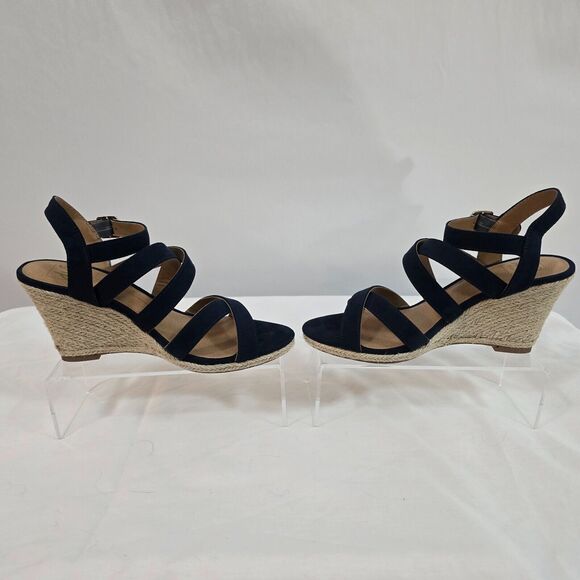 Dulce Vita Sandals Women's 8 dV8 Wedge 3" Heel Open Toe Buckle Black & Tan - Picture 2 of 13